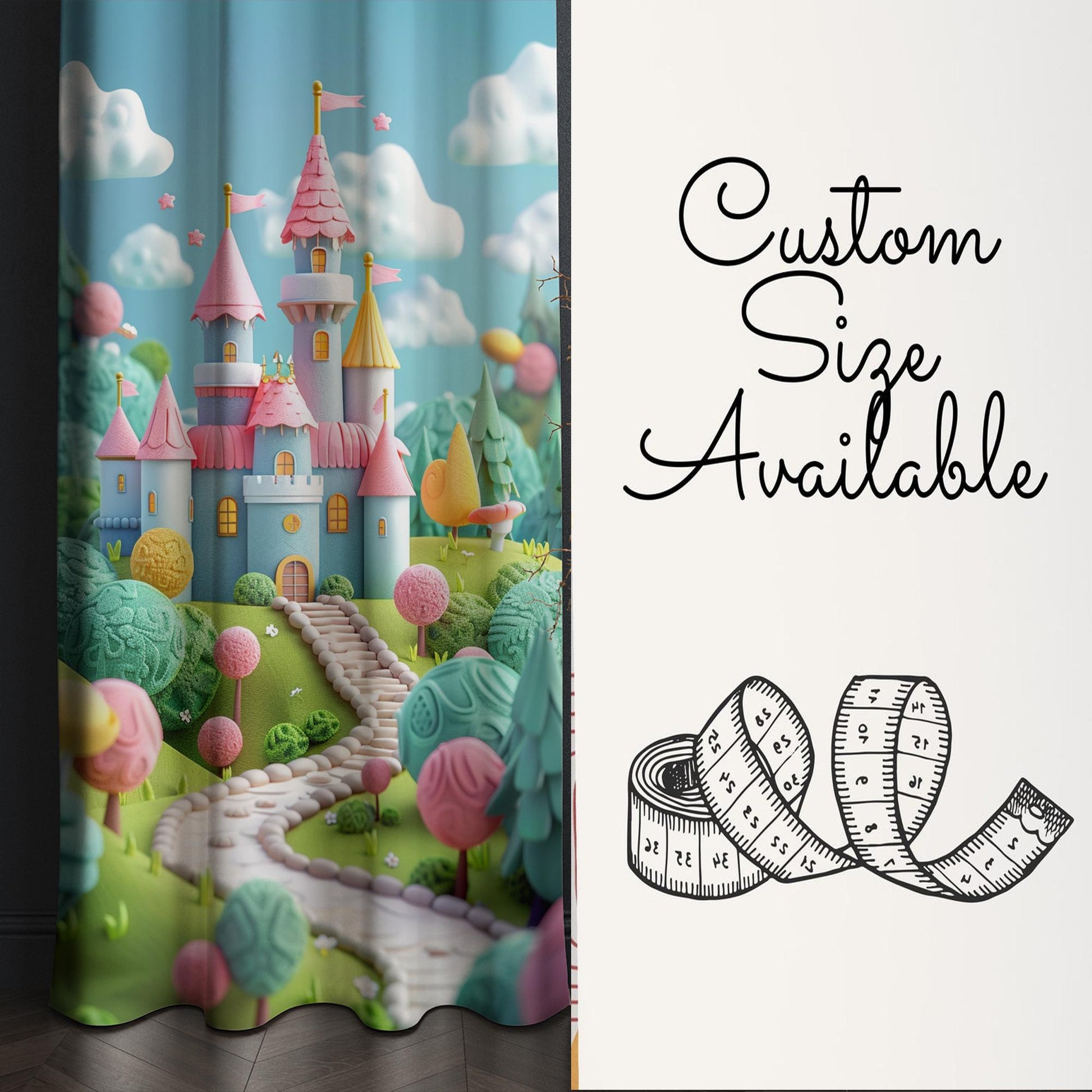 Colorful Medieval Castle Curtains for Girls Bedroom, Custom Size Window Drapes, Nursery Decor & Gift Pillow Case
