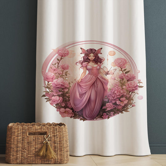 Pink Floral Curtains for Girls Room, Fairy Tale Princess Window Drapes, Custom Size Kids Nursery Decor & Matching Pillow Covers Gift