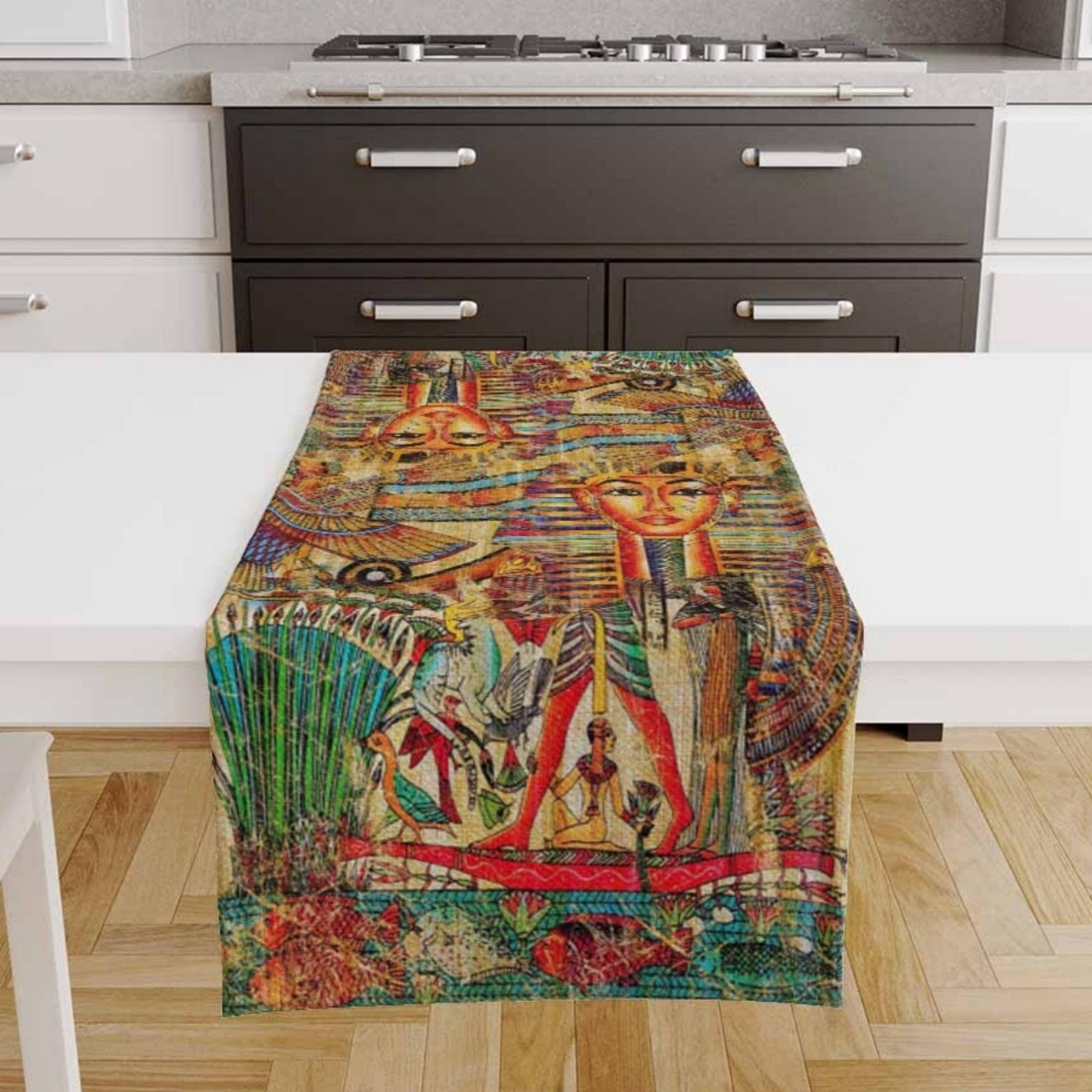 Table Runner Authentic Ethnic Retro Eagypt Pharaoh Pattern, Mystic Dining Room Decor, Textile Accent, Unique Home Decoration