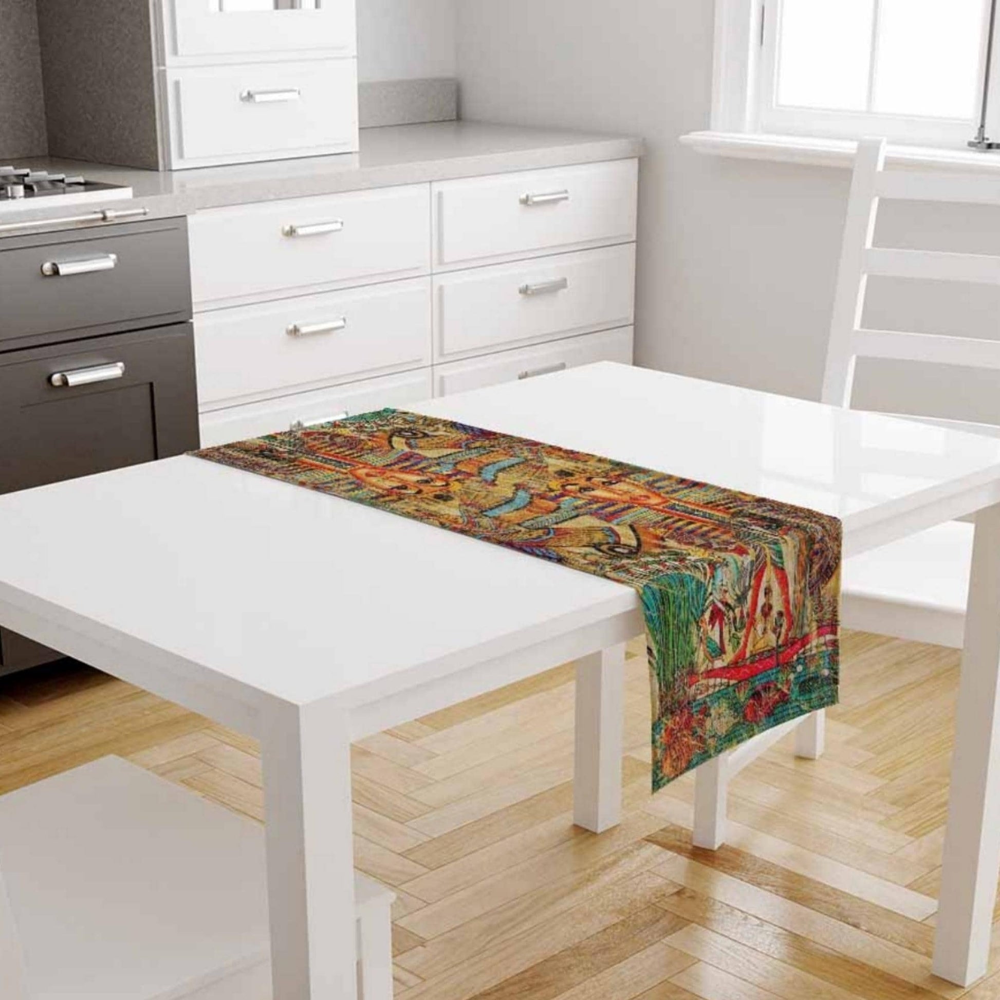 Table Runner Authentic Ethnic Retro Eagypt Pharaoh Pattern, Mystic Dining Room Decor, Textile Accent, Unique Home Decoration