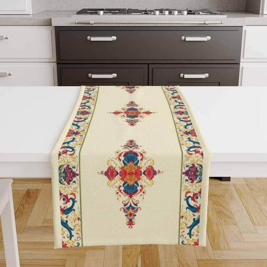 Table Runner Authentic Ethnic Retro Ottoman Turkish Figures, Vintage Dining Room Decor, Textile Accent, Unique Home Decoration