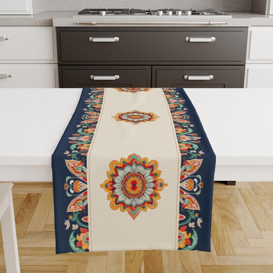 Table Runner Vintage Turkish Ottoman Floral Blue Orange Cream Ethnic Dining Room Decor Textile Accent Home Decoration