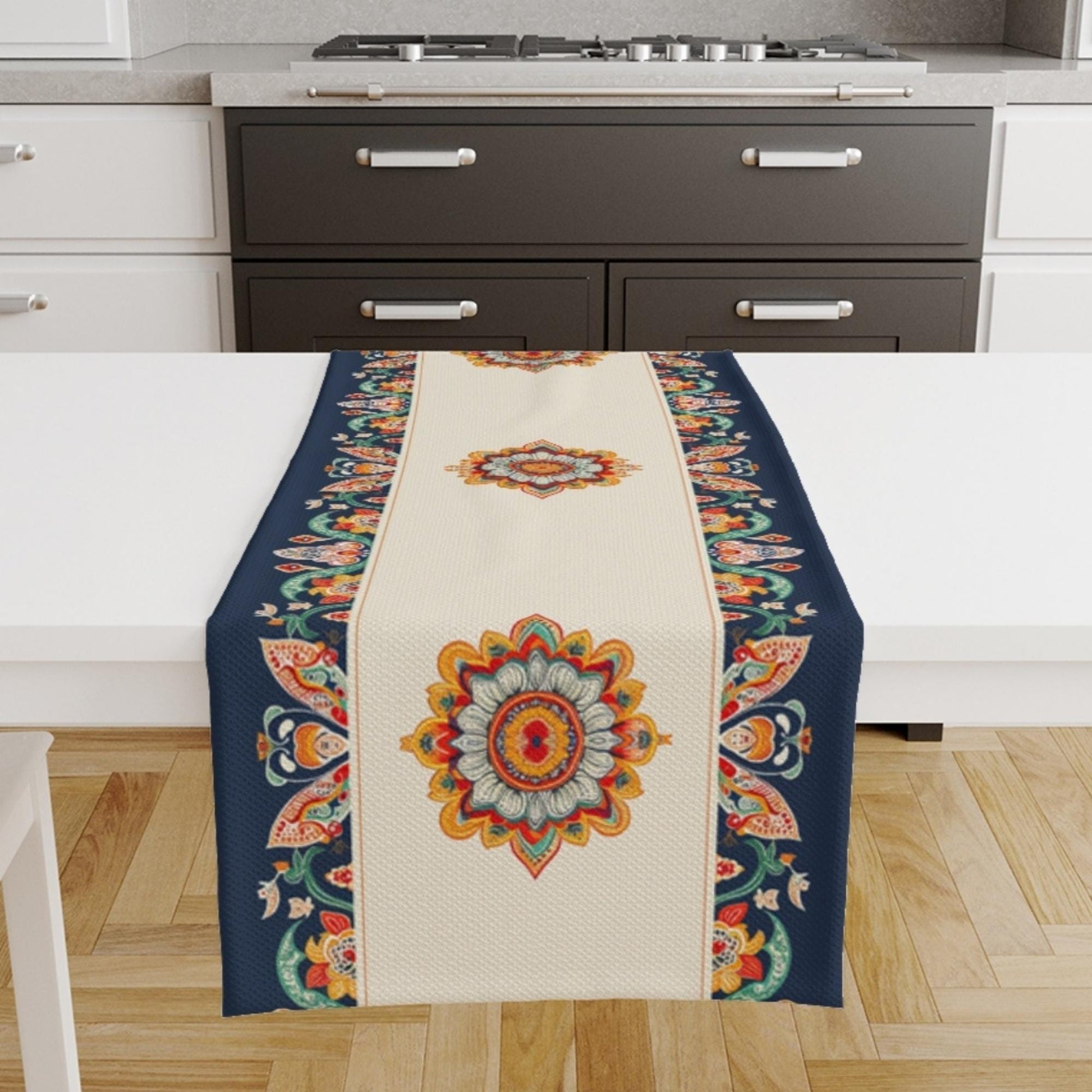 Table Runner Vintage Turkish Ottoman Floral Blue Orange Cream Ethnic Dining Room Decor Textile Accent Home Decoration