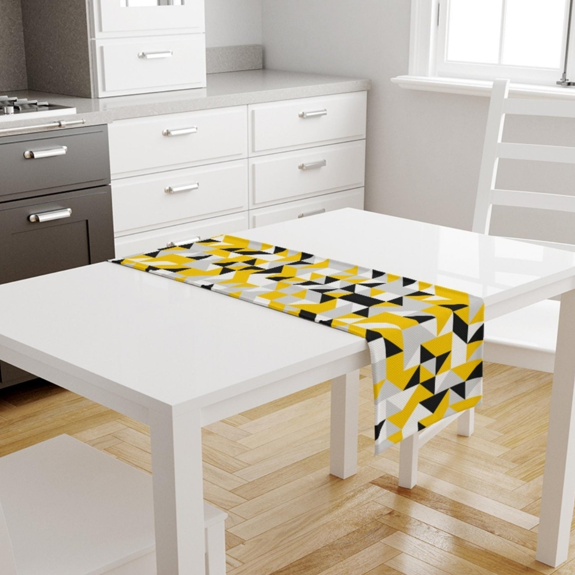 Table Runner Yellow Black Gray White Geometric Modern Dining Room Decor Textile Accent Home Decoration