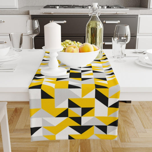 Table Runner Modern Geometric Yellow Black Gray White Dining Room Decor Textile Accent Home Decoration