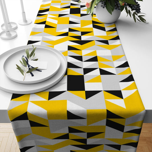 Table Runner Yellow Black Gray White Geometric Modern Dining Room Decor Textile Accent Home Decoration