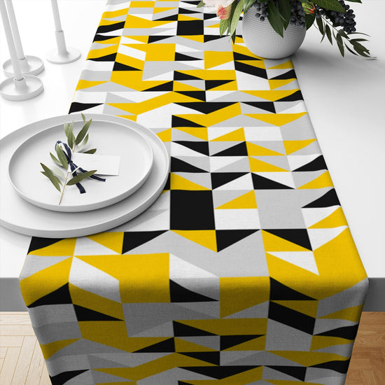 Table Runner Yellow Black Gray White Geometric Modern Dining Room Decor Textile Accent Home Decoration