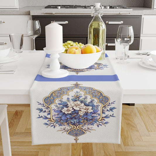 Table Runner Vintage Turkish Ottoman Blue White Floral Flowers Figures Modern Dining Room Decor Textile Accent Home Decoration