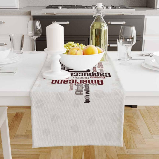 Table Runner Black Coffee Colorful Writen Cafe Theme Pattern, Modern Dining Room Decor Accent Home Decoration