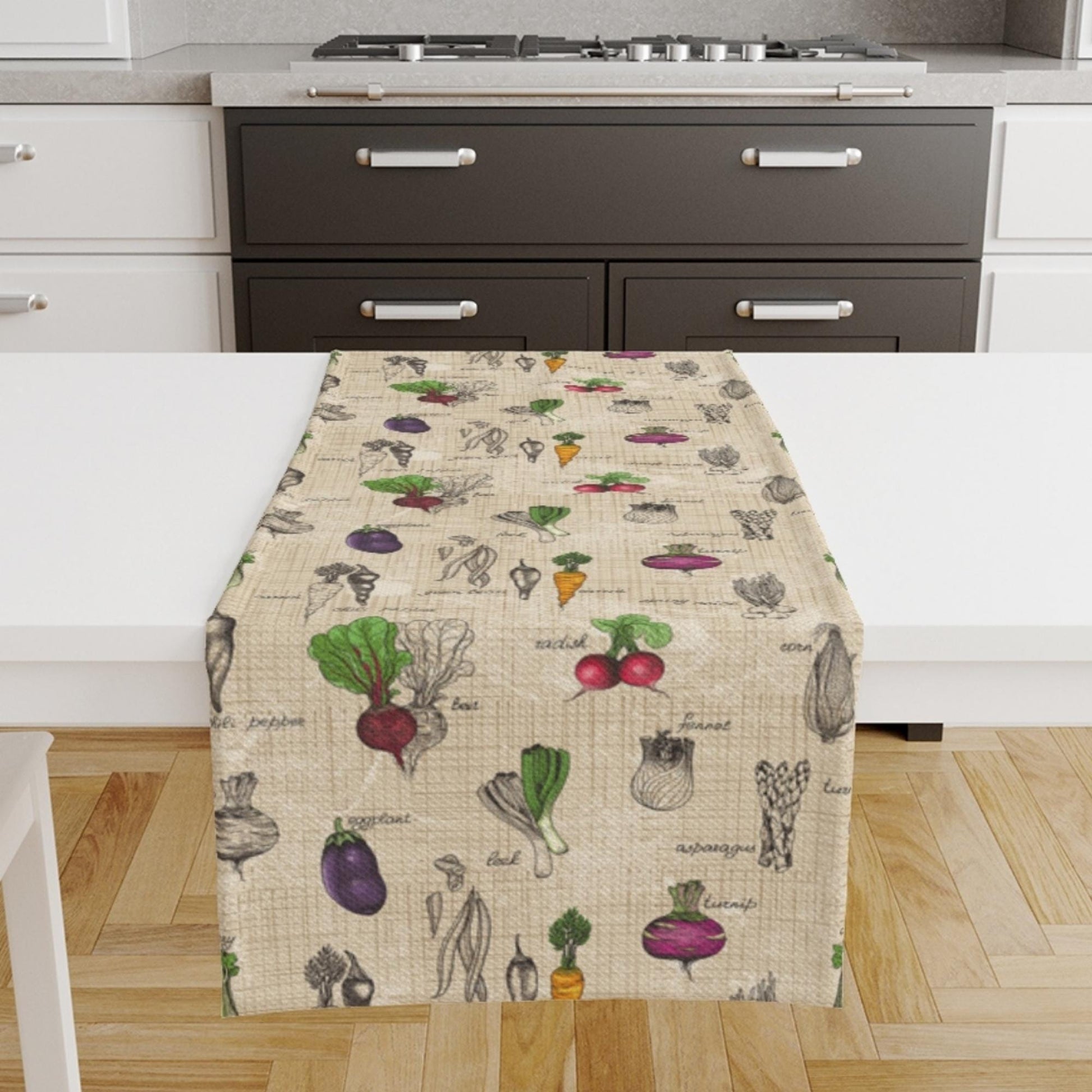Table Runner Fresh Vegetables Theme Pattern, Modern Dining Room Decor Accent Home Decoration