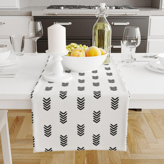 Table Runner Black White Aztec Arrow Tribal , Modern Dining Room Decor Accent Home Decoration