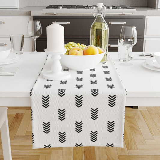 Table Runner Black White Aztec Arrow Tribal , Modern Dining Room Decor Accent Home Decoration