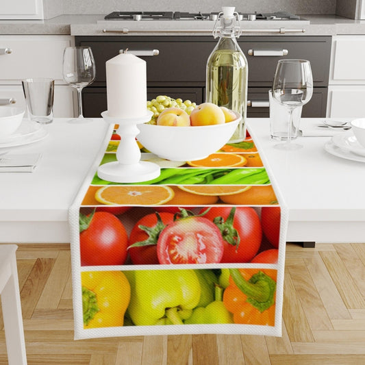 Table Runner Colorful Fresh Vegetables Fruits , Modern Dining Room Decor Accent Home Decoration