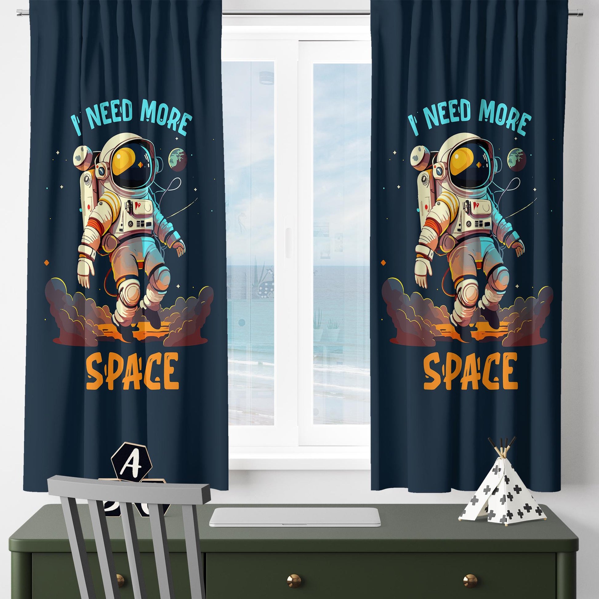 Astronaut Space Kids Nursery Curtains & Custom Size Drapes with Matching Pillow Covers – Gift for Children&#39;s Room Decor