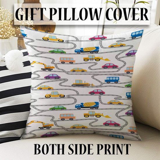 Construction Equipment Kids Nursery Curtains & Custom Size Window Drapes with Gift Pillow Covers for Boys Room