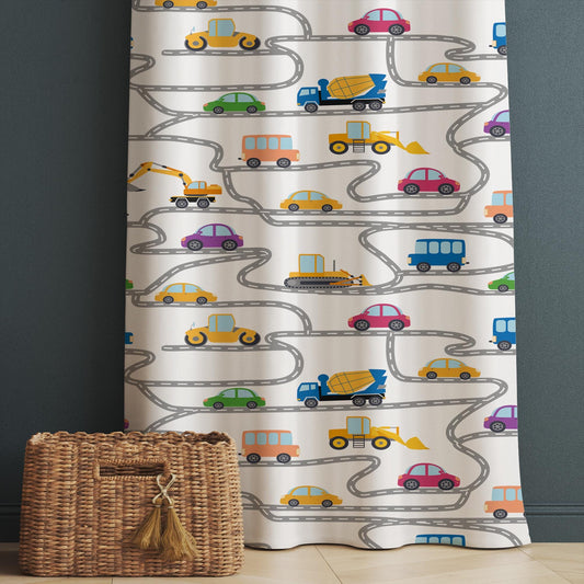 Construction Equipment Kids Nursery Curtains & Custom Size Window Drapes with Gift Pillow Covers for Boys Room