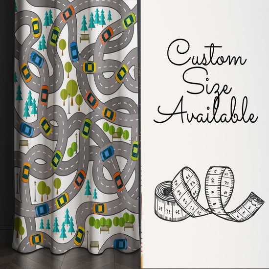 Cars Road City Map Kids Nursery Curtains & Custom Size Window Drapes with Gift Pillow Covers for Boys Room