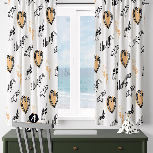 Love Hearts Kids Nursery Curtains & Custom Size Window Drapes with Gift Pillow Covers for Girls Room Decor