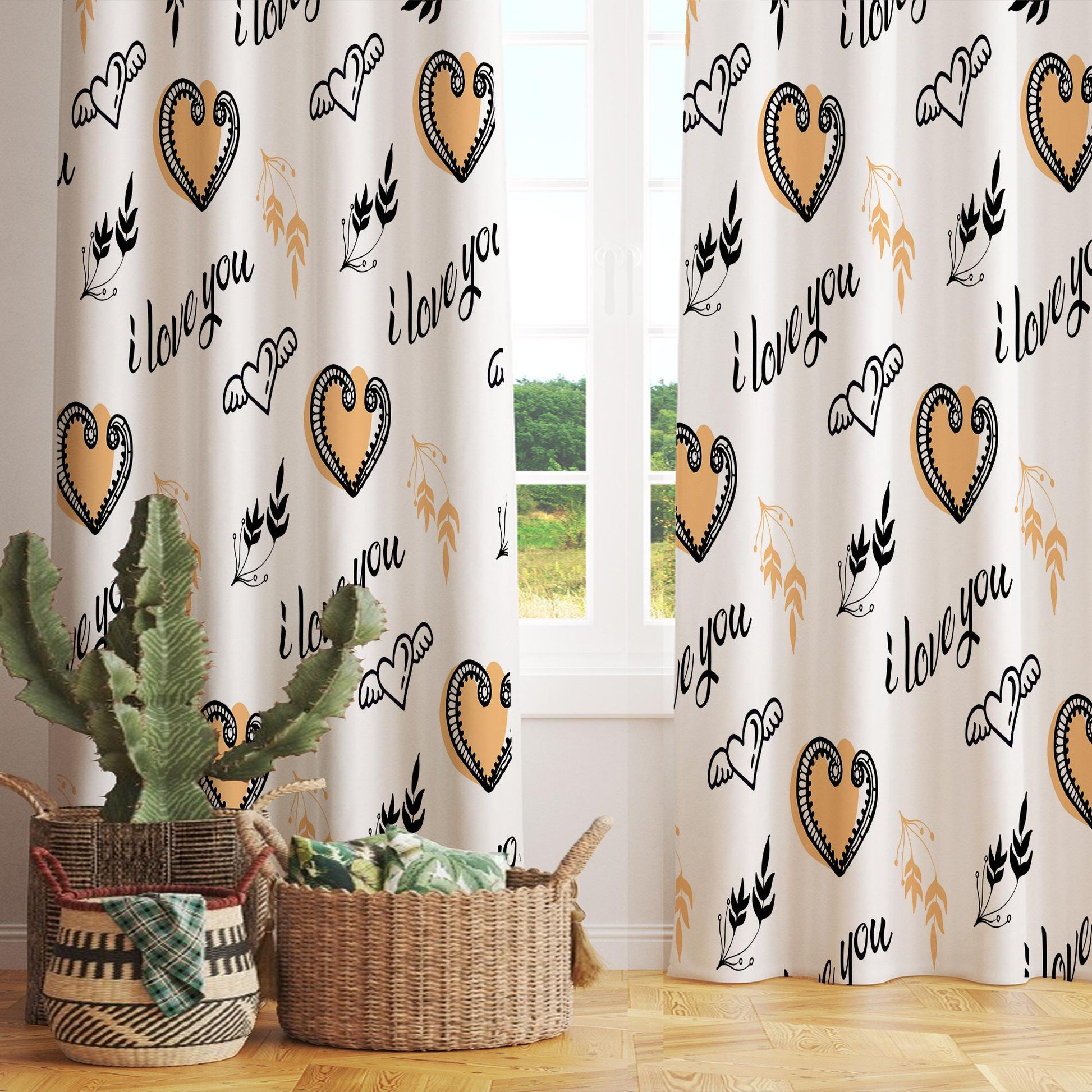 Love Hearts Kids Nursery Curtains & Custom Size Window Drapes with Gift Pillow Covers for Girls Room Decor