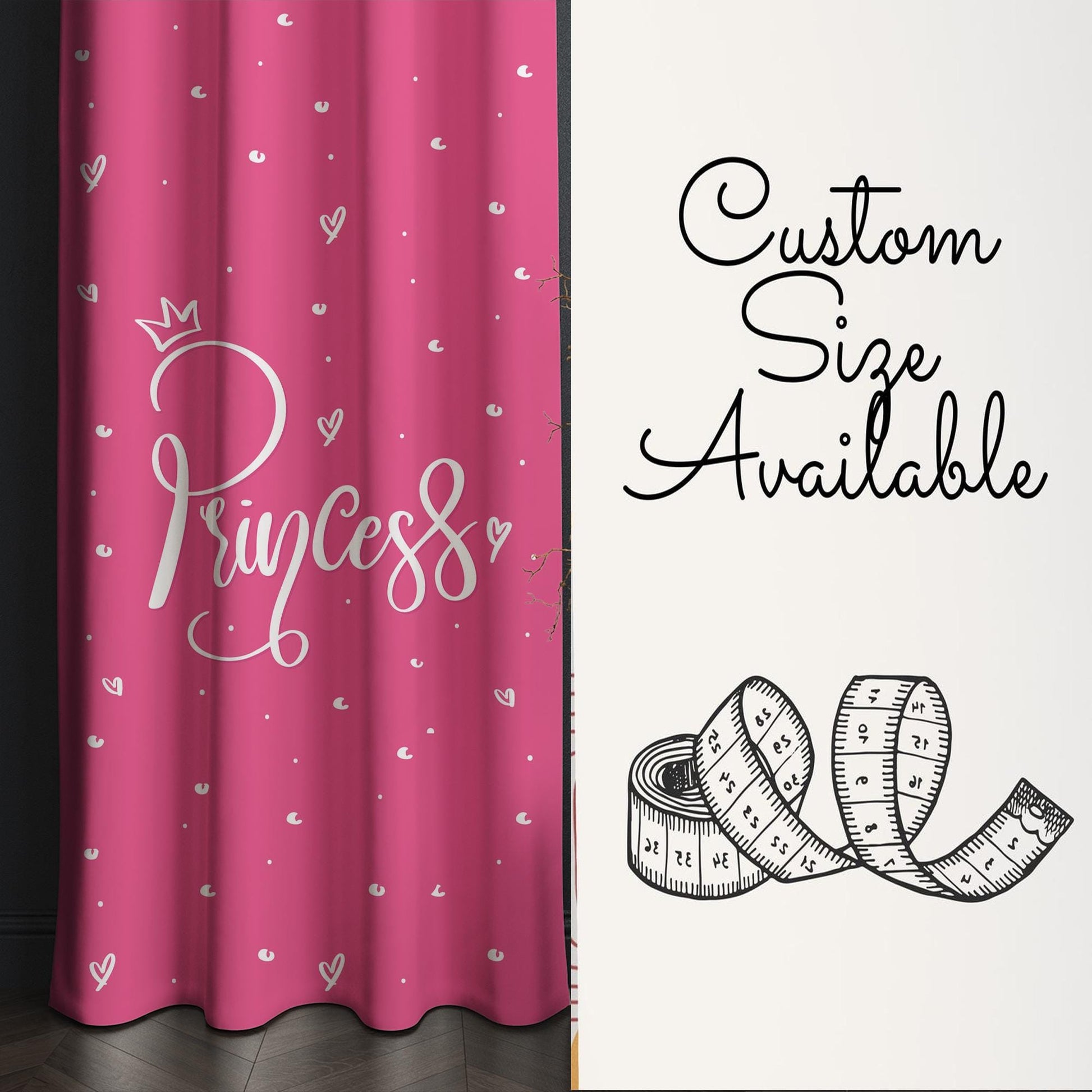 Pink White Princess Kids Nursery Curtains, Custom Size Drapes for Girls Room Decor, Gift Pillow Covers