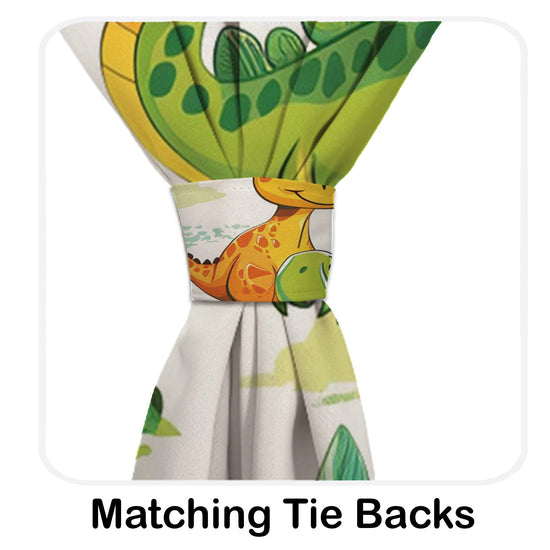 Kids Room Curtains Green Orange Dinosaur Drapes, Custom Size Window Panels & Gift Pillow Covers for Boys&#39; Nursery Decor