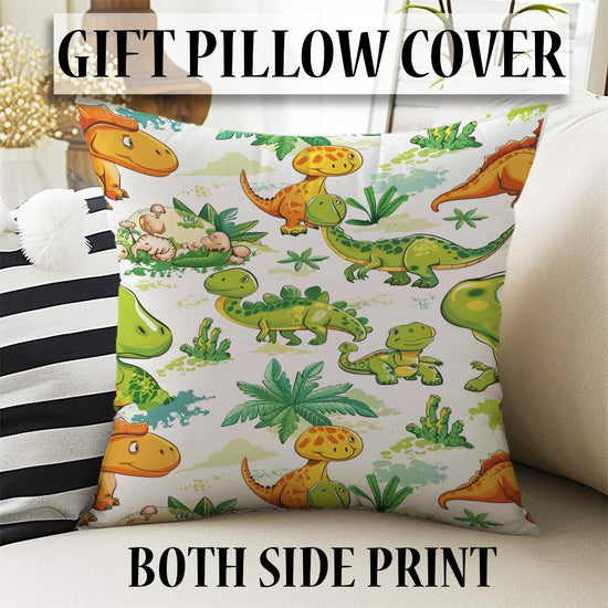 Kids Room Curtains Green Orange Dinosaur Drapes, Custom Size Window Panels & Gift Pillow Covers for Boys&#39; Nursery Decor