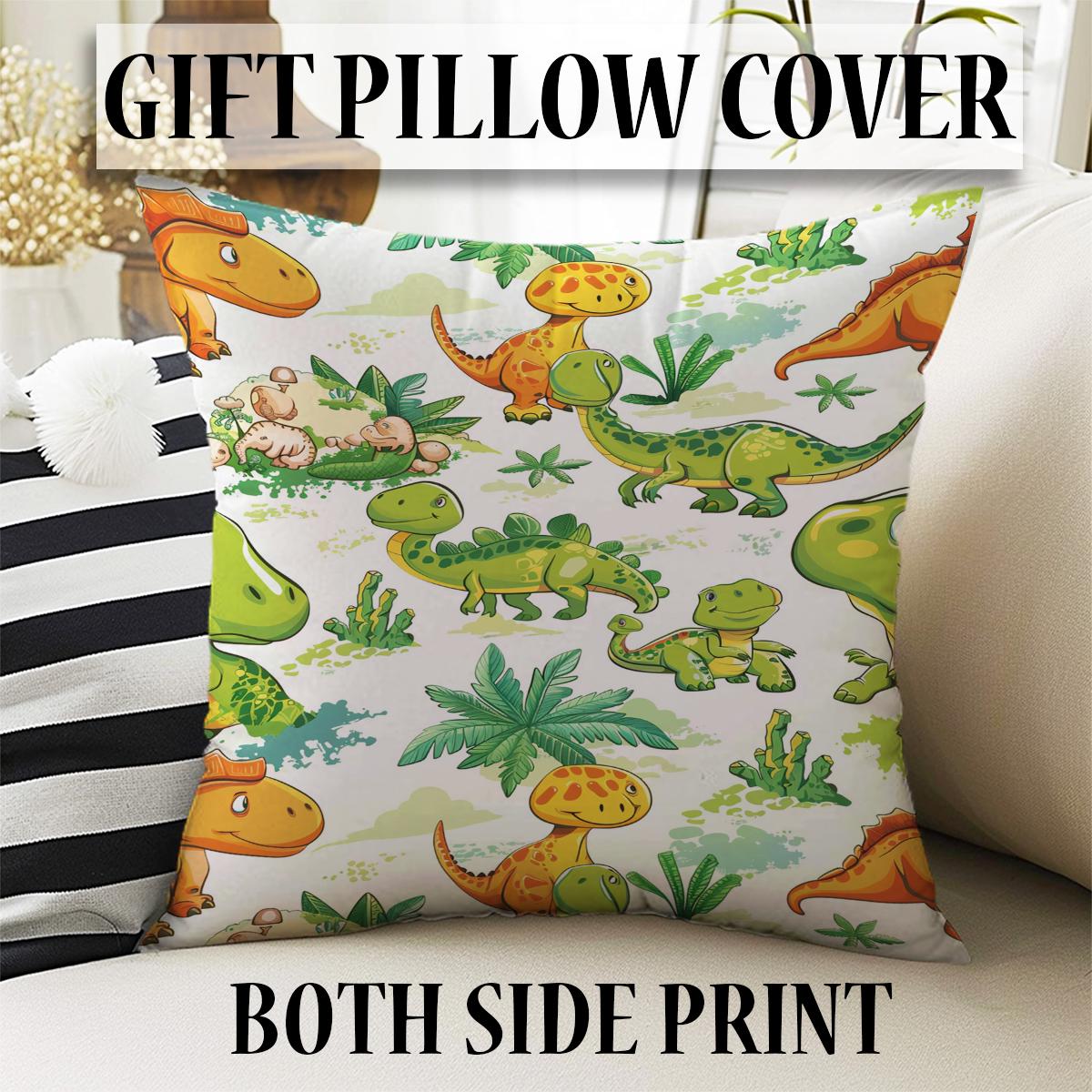 Kids Room Curtains Green Orange Dinosaur Drapes, Custom Size Window Panels & Gift Pillow Covers for Boys&#39; Nursery Decor