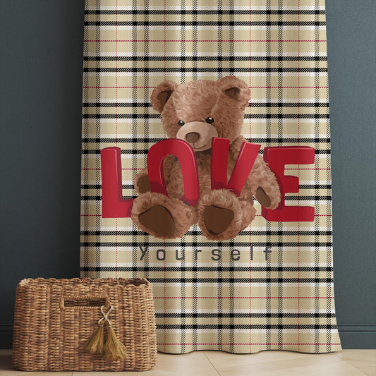 Bear Love Girls Room Curtains - Custom Size Window Drapes & Cute Gift Pillow Covers for Kids Bedroom Decor
