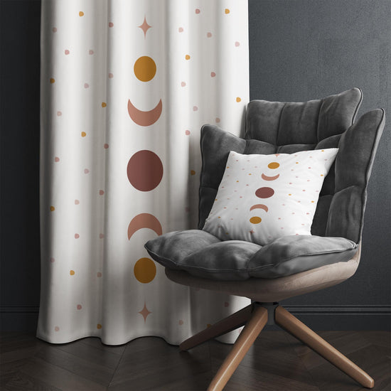 Girls Room Curtains Boho Moon Polka Dots Window Drapes Custom Size with Gift Pillow Covers - Nursery Decor, Kids Bedroom Curtains