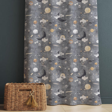 Gray Nordic Moon Clouds Kids Nursery Curtains, Custom Size Window Drapes & Gify Pillow Covers for Baby Room Decor