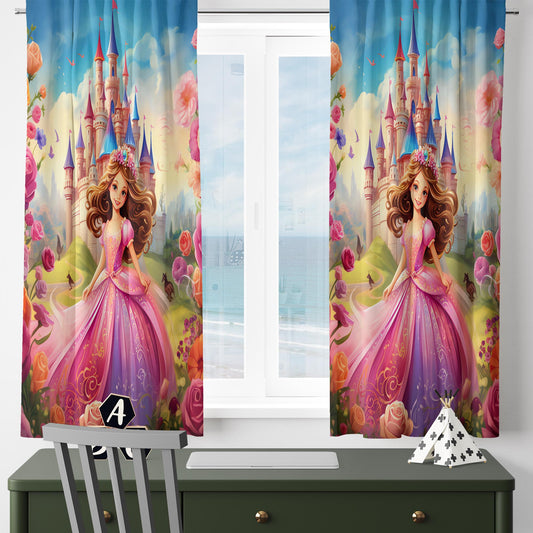 Floral Castle Colorful Princess Kids Nursery Curtains, Custom Size Window Drapes & Gift Pillow Covers for Girls Room Decor