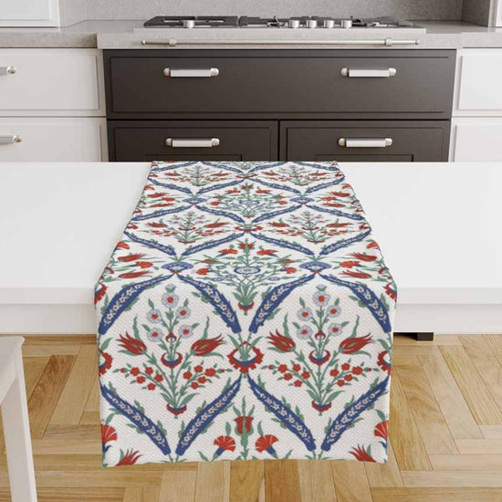 Table Runner Authentic Retro Turkish Ottoman Floral Red Tulip Flowers Modern Dining Room Decor Accent Home Decoration