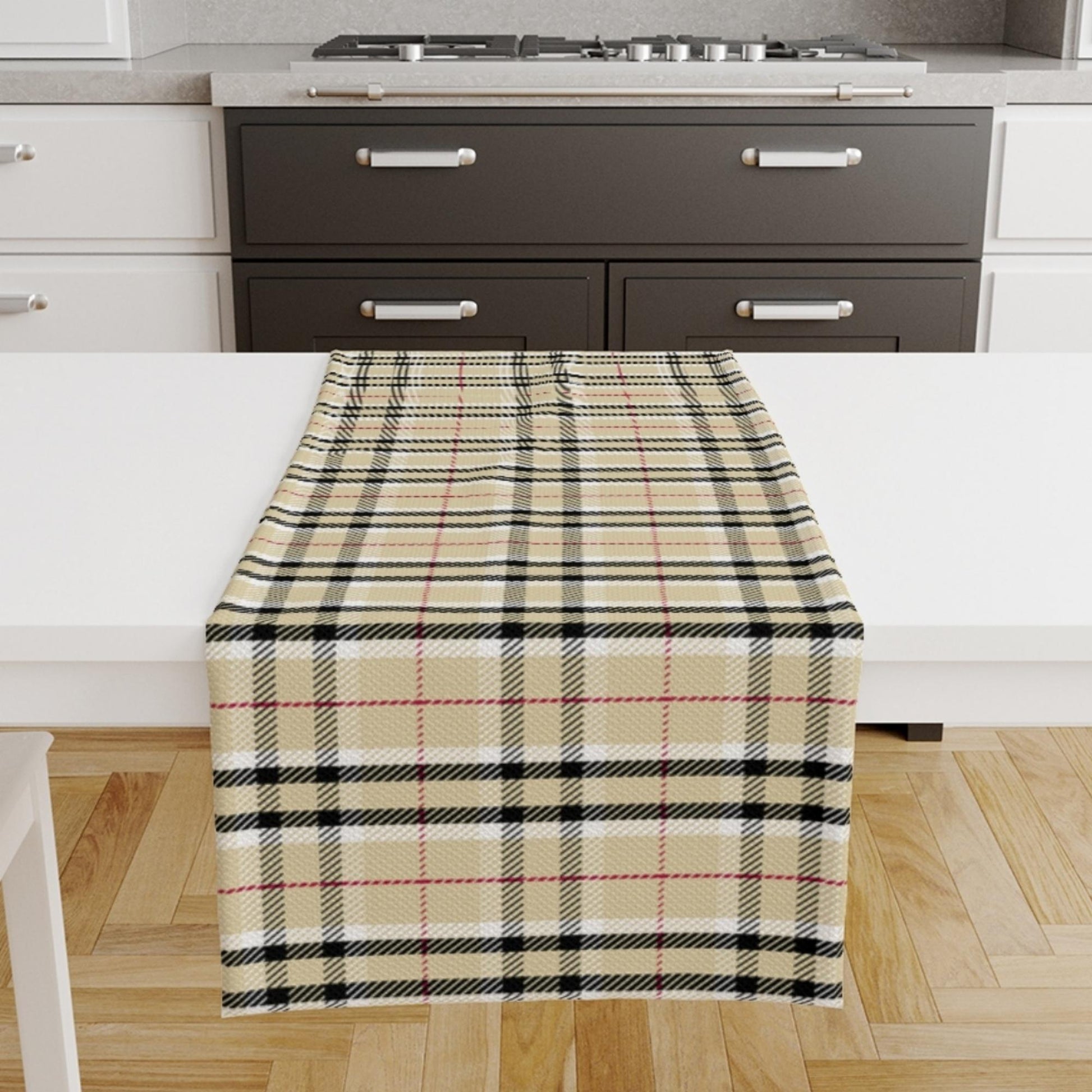 Table Runner Checked Plaid Brown Black Red Lines Modern Dining Room Decor Accent Home Decoration