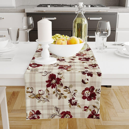 Table Runner Brown Boho Retro Floral Flowers Botanical Modern Dining Room Decor Accent Home Decoration