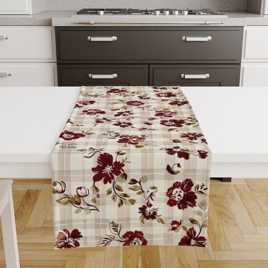 Table Runner Brown Boho Retro Floral Flowers Botanical Modern Dining Room Decor Accent Home Decoration