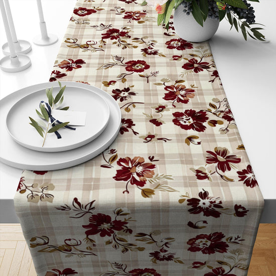 Table Runner Brown Boho Retro Floral Flowers Botanical Modern Dining Room Decor Accent Home Decoration