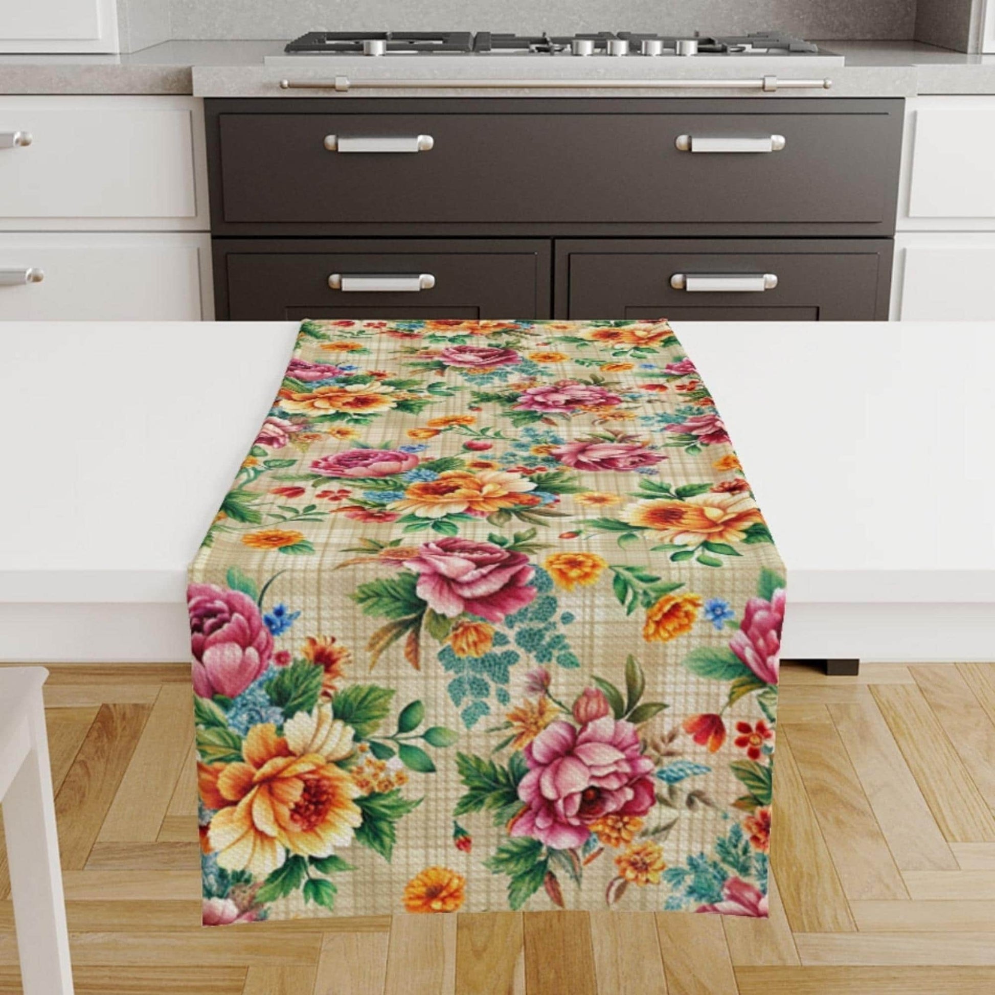 Table Runner Colorful Roses Flowers Floral Botanical Design Modern Dining Room Decor Accent Home Decoration