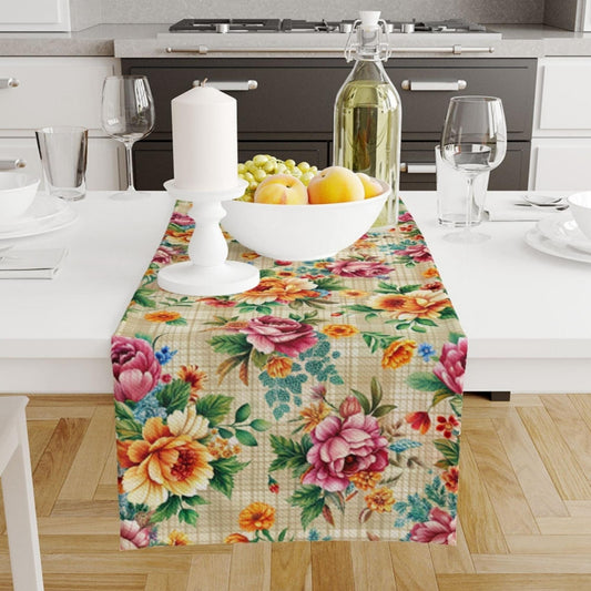Table Runner Colorful Roses Flowers Floral Botanical Design Modern Dining Room Decor Accent Home Decoration