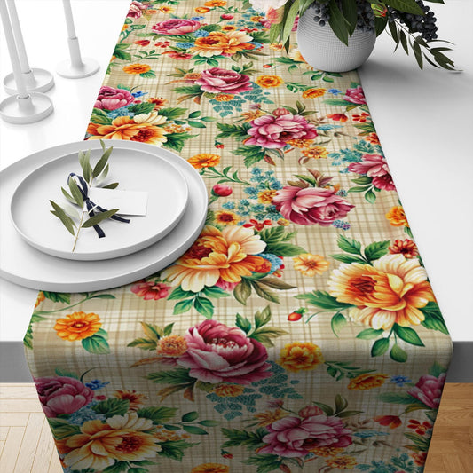 Table Runner Colorful Roses Flowers Floral Botanical Design Modern Dining Room Decor Accent Home Decoration