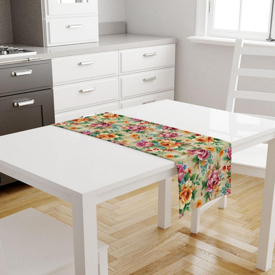 Table Runner Colorful Roses Flowers Floral Botanical Design Modern Dining Room Decor Accent Home Decoration