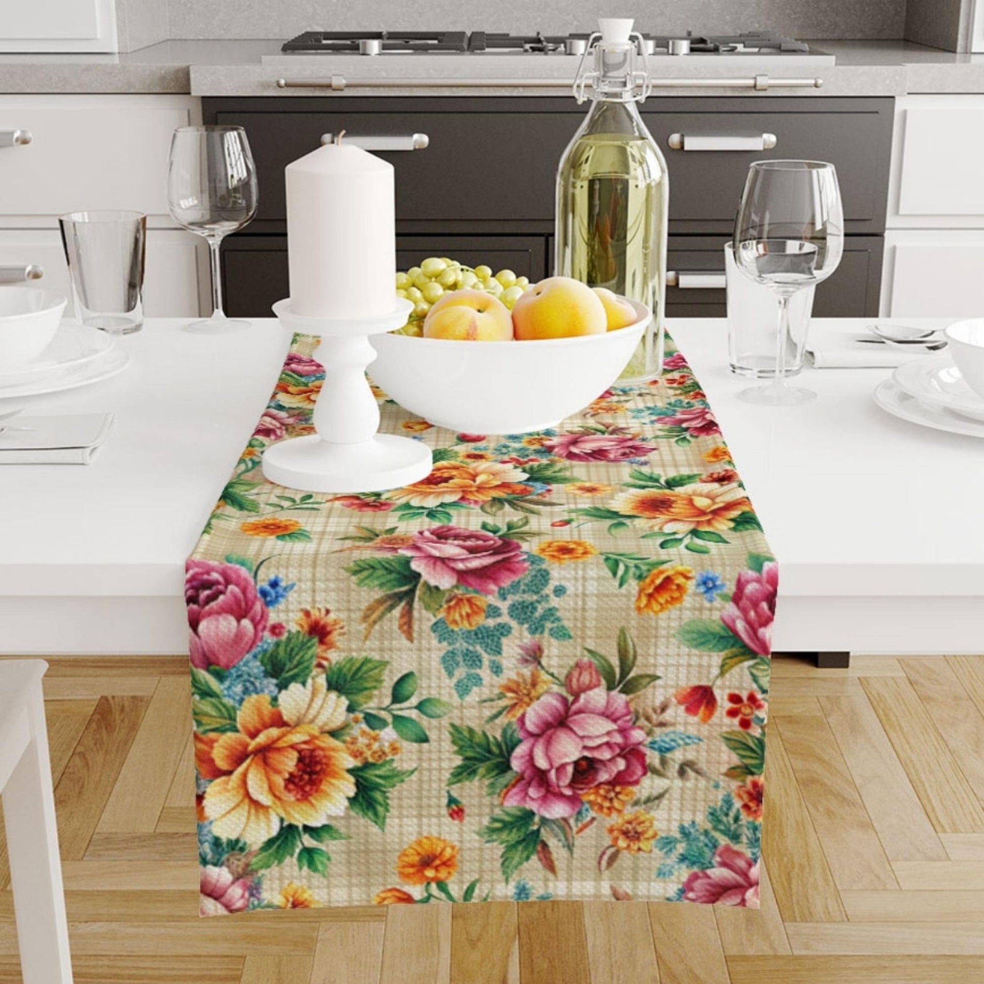 Table Runner Colorful Roses Flowers Floral Botanical Design Modern Dining Room Decor Accent Home Decoration