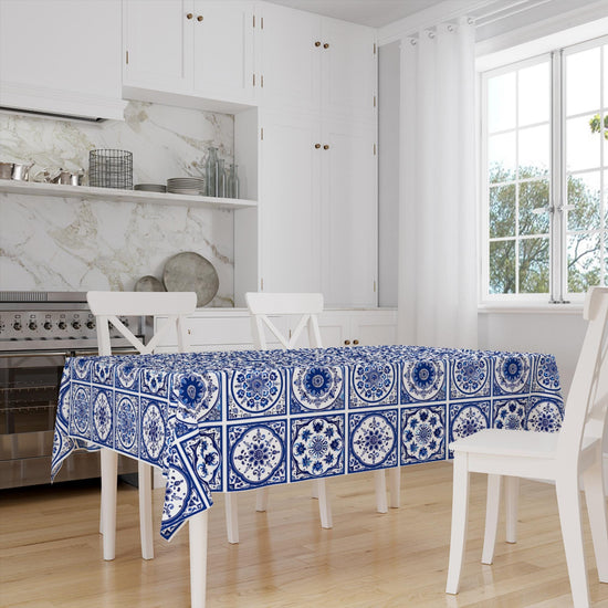 Accent Table Cover, Art Deco Table Linen, Authentic Table Sheet, Modern Tablecloth, Blue White Ottoman Turkish Ethnic Patterned Tablecloth