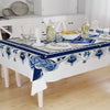 Art Deco Tablecloth Blue White Retro Ottoman Pattern Turkish Ethnic Linen Accent Table Cover Modern Dining Decor