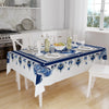Art Deco Tablecloth Blue White Retro Ottoman Pattern Turkish Ethnic Linen Accent Table Cover Modern Dining Decor