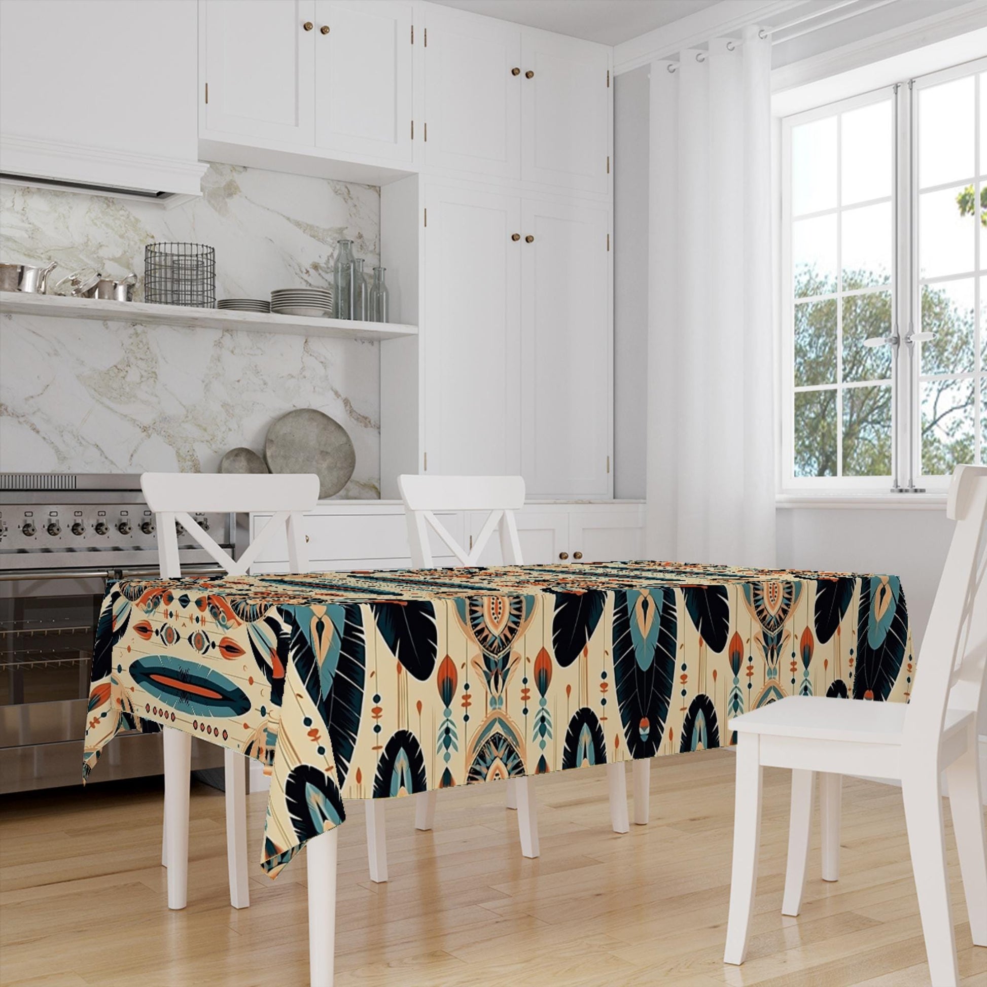 Art Deco Tablecloth Tribal Boho Aztec Tradional Pattern Turkish Ethnic Linen Accent Table Cover Modern Dining Decor