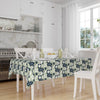 Navy Blue Green Trees Floral Retro Authentic Bohemian Minimal Geometric Pattern Linen Tablecloth Modern Dining Accent Cover