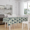 Navy Blue Green Trees Floral Retro Authentic Bohemian Minimal Geometric Pattern Linen Tablecloth Modern Dining Accent Cover
