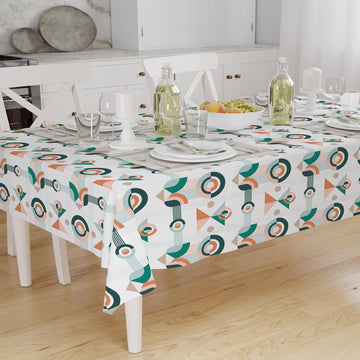 Green Orange White Authentic Bohemian Minimal Geometric Pattern Linen Tablecloth Modern Dining Accent Cover