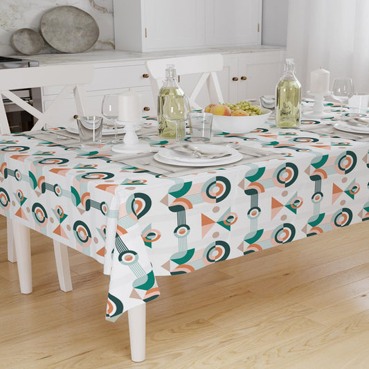 Green Orange White Authentic Bohemian Minimal Geometric Pattern Linen Tablecloth Modern Dining Accent Cover