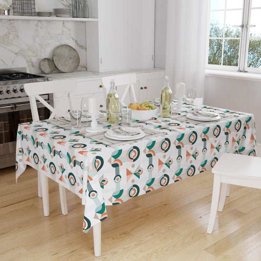 Green Orange White Authentic Bohemian Minimal Geometric Pattern Linen Tablecloth Modern Dining Accent Cover
